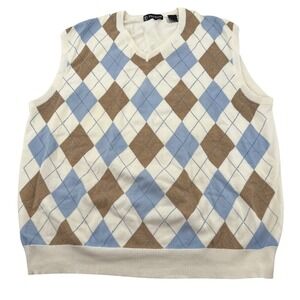PRO TOUR Mens Argyle V Neck Sweater Vest XL Cotton Golf Preppy Academia Corpcore